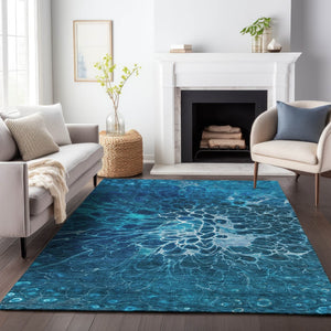 HomeRoots 9' X 12' Navy Blue Abstract Area Rug – Washable, UV-Protected, Durable Design for High-Traffic Spaces 654577