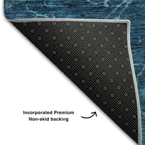 HomeRoots 9' X 12' Navy Blue Abstract Area Rug – Washable, UV-Protected, Durable Design for High-Traffic Spaces 654577