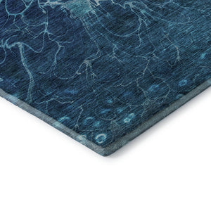 HomeRoots 9' X 12' Navy Blue Abstract Area Rug – Washable, UV-Protected, Durable Design for High-Traffic Spaces 654577