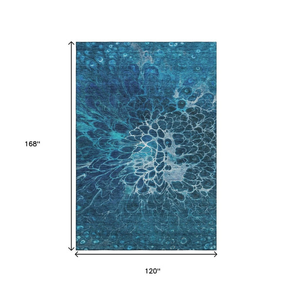 HomeRoots 10' X 14' Navy Blue & Ivory Abstract Area Rug - Machine-Woven, UV Protected, Stain Resistant Beauty 654578