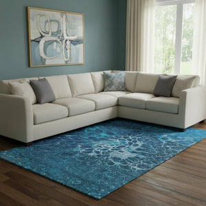 HomeRoots 10' X 14' Navy Blue & Ivory Abstract Area Rug - Machine-Woven, UV Protected, Stain Resistant Beauty 654578