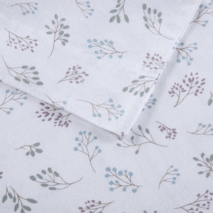 English Elm 4 Pieces King 100% Cotton Flannel Sheet Set - Cozy White Botanical Design For Ultimate Comfort B035P381336