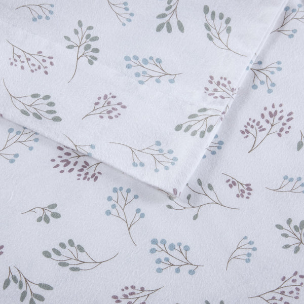 English Elm 4 Pieces King 100% Cotton Flannel Sheet Set - Cozy White Botanical Design For Ultimate Comfort B035P381336