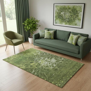 HomeRoots 5' X 8' Olive Green Abstract Area Rug - Washable, Durable, UV-Protected for Homes with Kids & Pets 654580
