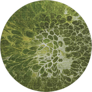 HomeRoots 8' Olive Green and Ivory Abstract Round Area Rug - Stylish, Washable, UV Protected for Modern Homes 654581