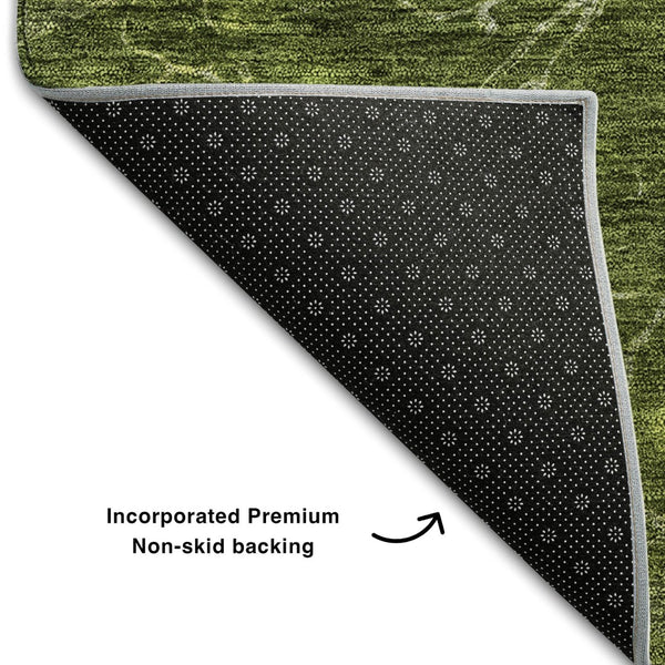 HomeRoots 8' Olive Green and Ivory Abstract Round Area Rug - Stylish, Washable, UV Protected for Modern Homes 654581