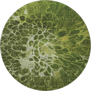 HomeRoots 8' Olive Green and Ivory Abstract Round Area Rug - Stylish, Washable, UV Protected for Modern Homes 654581