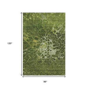 HomeRoots 8' X 10' Olive Green Abstract Area Rug - Washable, UV Protected, Durable for Homes with Kids & Pets 654582