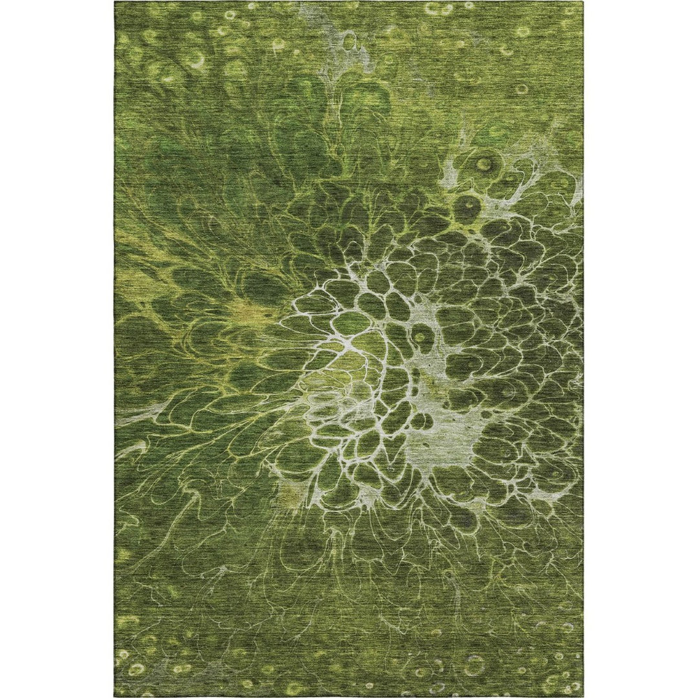 HomeRoots 8' X 10' Olive Green Abstract Area Rug - Washable, UV Protected, Durable for Homes with Kids & Pets 654582