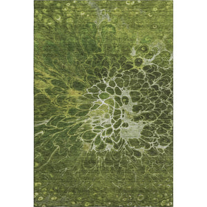 HomeRoots 8' X 10' Olive Green Abstract Area Rug - Washable, UV Protected, Durable for Homes with Kids & Pets 654582