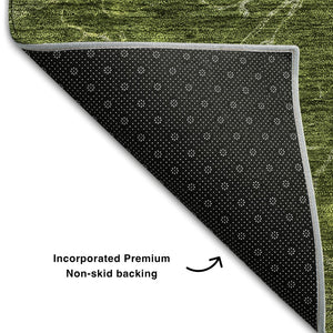 HomeRoots 8' X 10' Olive Green Abstract Area Rug - Washable, UV Protected, Durable for Homes with Kids & Pets 654582