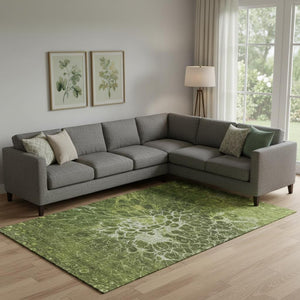 HomeRoots 8' X 10' Olive Green Abstract Area Rug - Washable, UV Protected, Durable for Homes with Kids & Pets 654582