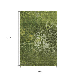 HomeRoots 9' X 12' Stylish Olive Green & Ivory Abstract Area Rug - Washable, UV Protected, Perfect for Families 654583