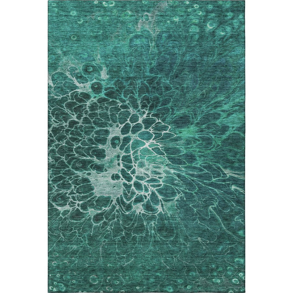 HomeRoots 5' X 8' Teal And Ivory Abstract Washable Area Rug – Stylish, Durable, UV-Protected for Modern Homes 654586
