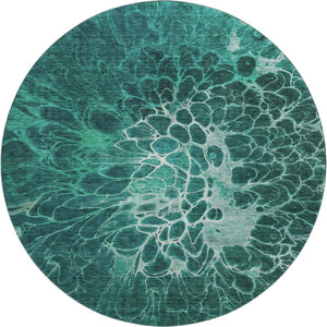 HomeRoots 8' Teal And Ivory Abstract Round Rug – Washable, UV-Protected, Durable & Perfect for Busy Homes! 654587