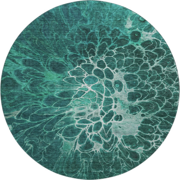 HomeRoots 8' Teal And Ivory Abstract Round Rug – Washable, UV-Protected, Durable & Perfect for Busy Homes! 654587