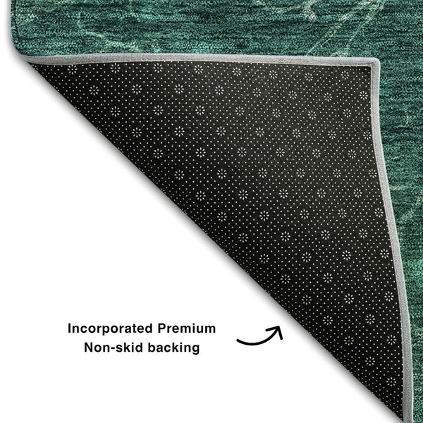 HomeRoots 8' Teal And Ivory Abstract Round Rug – Washable, UV-Protected, Durable & Perfect for Busy Homes! 654587