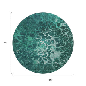 HomeRoots 8' Teal And Ivory Abstract Round Rug – Washable, UV-Protected, Durable & Perfect for Busy Homes! 654587