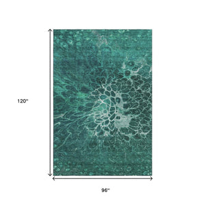 HomeRoots 8' X 10' Teal and Ivory Abstract Washable Area Rug with UV Protection - Durable, Stylish, Easy-Care! 654588