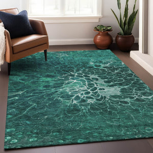 HomeRoots 8' X 10' Teal and Ivory Abstract Washable Area Rug with UV Protection - Durable, Stylish, Easy-Care! 654588