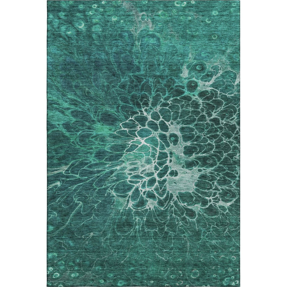 HomeRoots 10' X 14' Teal And Ivory Abstract Washable Area Rug - Stain Resistant, UV Protected, Durable Design 654590