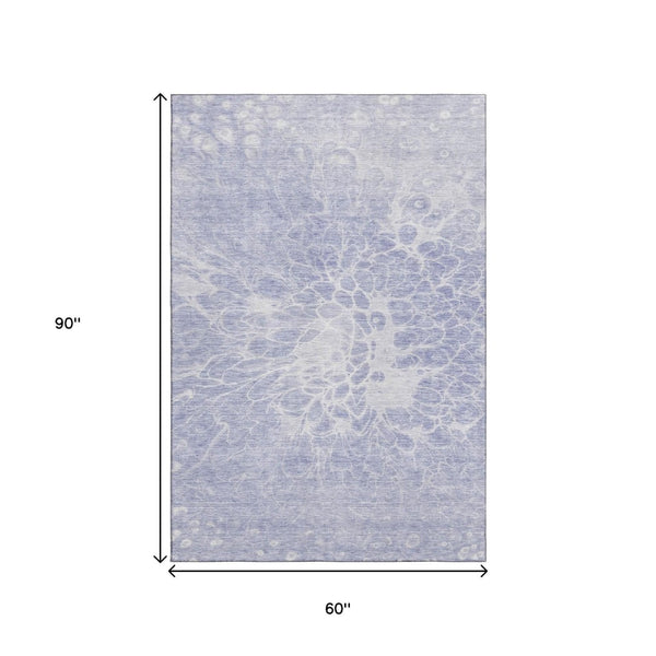 HomeRoots 5' X 8' Lavender & Ivory Abstract Area Rug - Washable, UV-Protected, Pet-Friendly & Stylish Design 654592