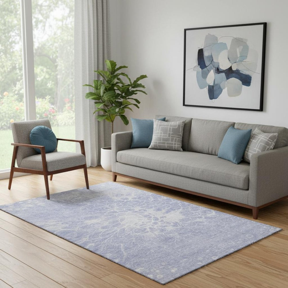 HomeRoots 5' X 8' Lavender & Ivory Abstract Area Rug - Washable, UV-Protected, Pet-Friendly & Stylish Design 654592