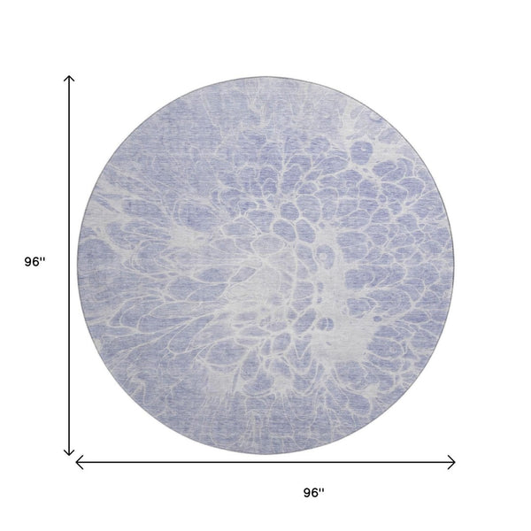 HomeRoots 8' Lavender and Ivory Abstract Round Rug - Washable, Stain-Resistant, UV Protected for Living Spaces 654593
