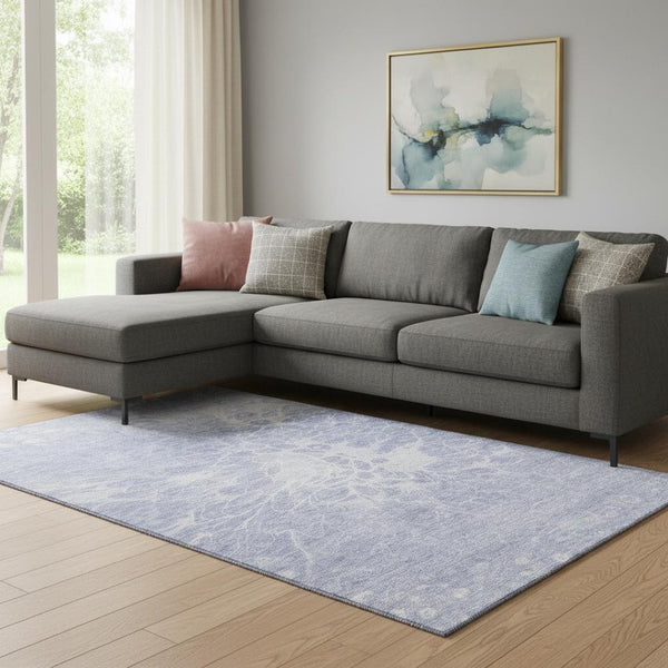 HomeRoots 9' X 12' Contemporary Lavender & Ivory Abstract Area Rug - Durable, Washable, UV Protected Design 654595