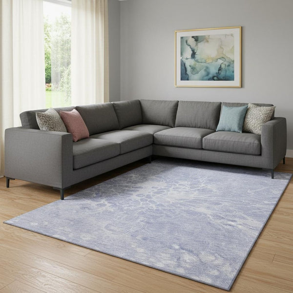 HomeRoots 10' X 14' Abstract Lavender & Ivory Area Rug - Washable, UV Protected, Durable for Busy Homes! 654596