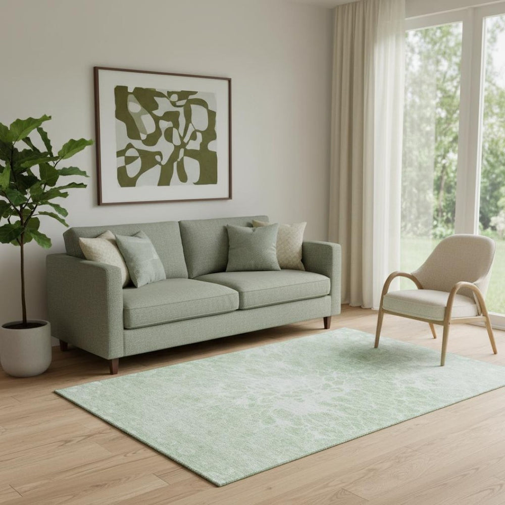 HomeRoots 5' X 8' Mint Green and Ivory Abstract Area Rug - Modern, Stain-Resistant with UV Protection! 654598
