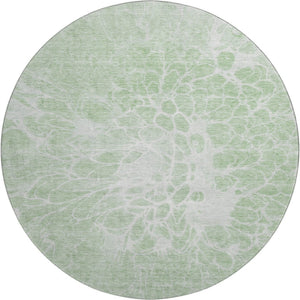 HomeRoots 8' Mint Green and Ivory Abstract Washable Round Rug – Durable, Stain-Resistant, UV Protected Style 654599