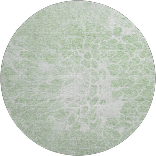 HomeRoots 8' Mint Green and Ivory Abstract Washable Round Rug – Durable, Stain-Resistant, UV Protected Style 654599