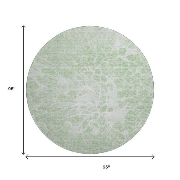 HomeRoots 8' Mint Green and Ivory Abstract Washable Round Rug – Durable, Stain-Resistant, UV Protected Style 654599
