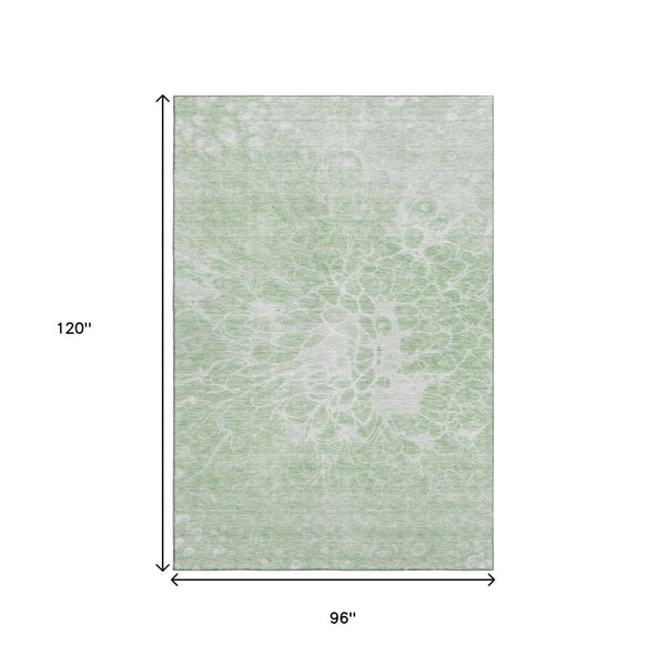 HomeRoots 8' X 10' Chic Mint Green & Ivory Abstract Area Rug - Washable, UV Protected, Stain-Resistant Design! 654600