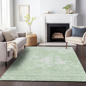 HomeRoots 8' X 10' Chic Mint Green & Ivory Abstract Area Rug - Washable, UV Protected, Stain-Resistant Design! 654600