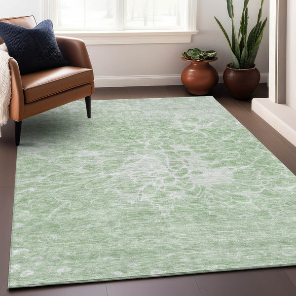 HomeRoots 8' X 10' Chic Mint Green & Ivory Abstract Area Rug - Washable, UV Protected, Stain-Resistant Design! 654600