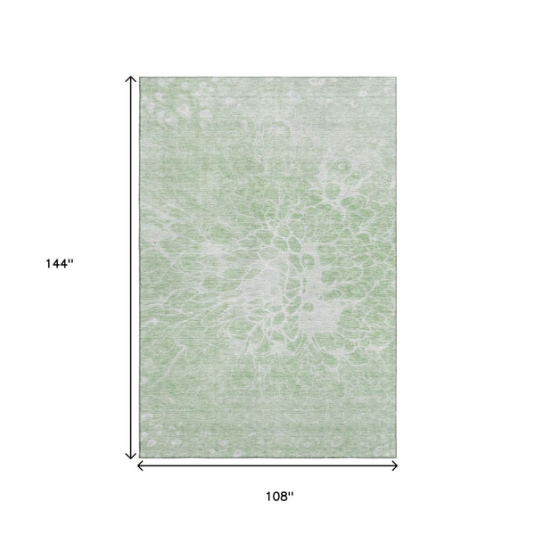 HomeRoots 9' X 12' Mint Green Abstract Area Rug - Washable, UV Protected, Durable Design for High-Traffic Rooms 654601