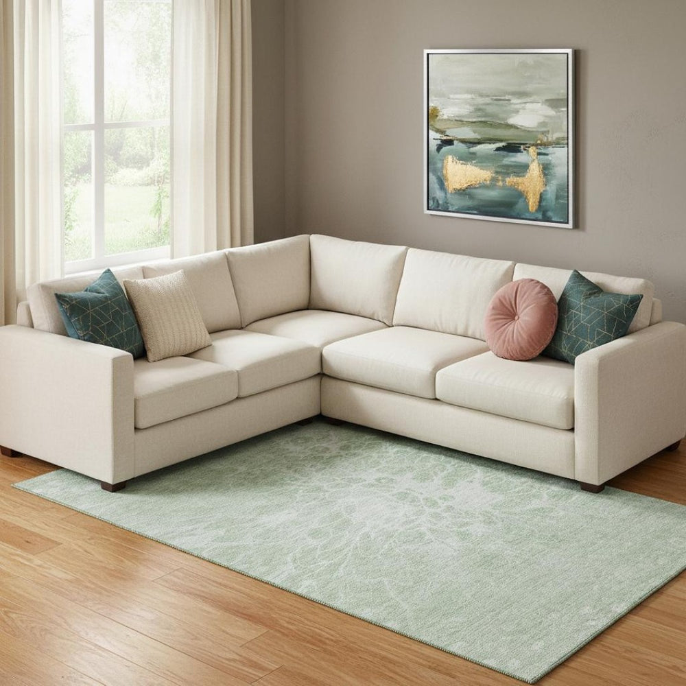HomeRoots 9' X 12' Mint Green Abstract Area Rug - Washable, UV Protected, Durable Design for High-Traffic Rooms 654601
