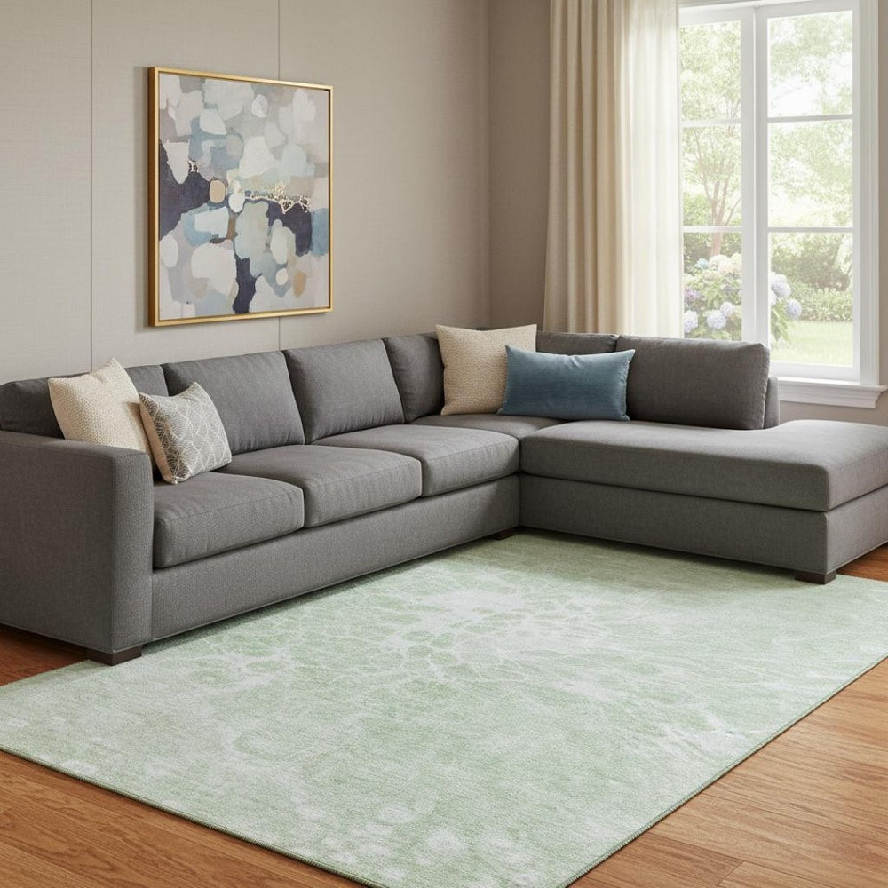 HomeRoots 10' X 14' Mint Green Abstract Area Rug - Washable, UV-Protected, Durable & Stylish for Busy Homes 654602