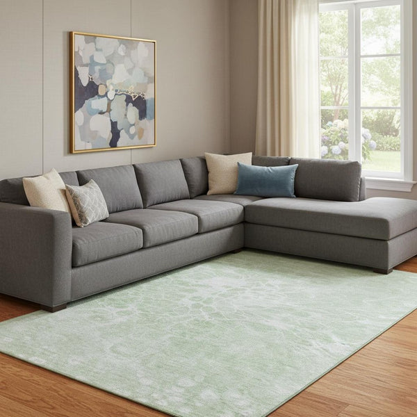 HomeRoots 10' X 14' Mint Green Abstract Area Rug - Washable, UV-Protected, Durable & Stylish for Busy Homes 654602