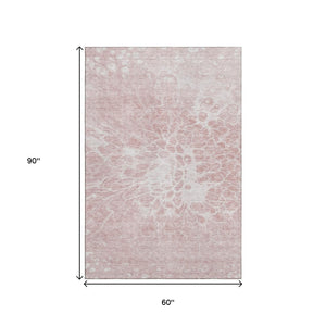 HomeRoots 5' X 8' Pink and Ivory Abstract Area Rug - Washable, UV-Protected, Stain-Resistant & Stylish Comfort 654604