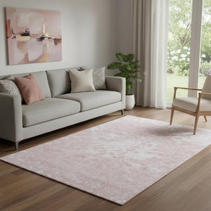HomeRoots 5' X 8' Pink and Ivory Abstract Area Rug - Washable, UV-Protected, Stain-Resistant & Stylish Comfort 654604