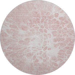 HomeRoots 8' Pink and Ivory Abstract Round Rug - Washable, UV-Protected, Durable for High-Traffic Areas & Pets 654605