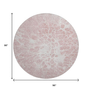 HomeRoots 8' Pink and Ivory Abstract Round Rug - Washable, UV-Protected, Durable for High-Traffic Areas & Pets 654605