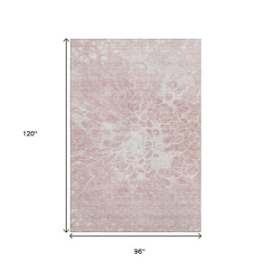 HomeRoots 8' X 10' Pink And Ivory Abstract Washable Area Rug - UV Protected, Stain Resistant & Easy Care Elegance 654606