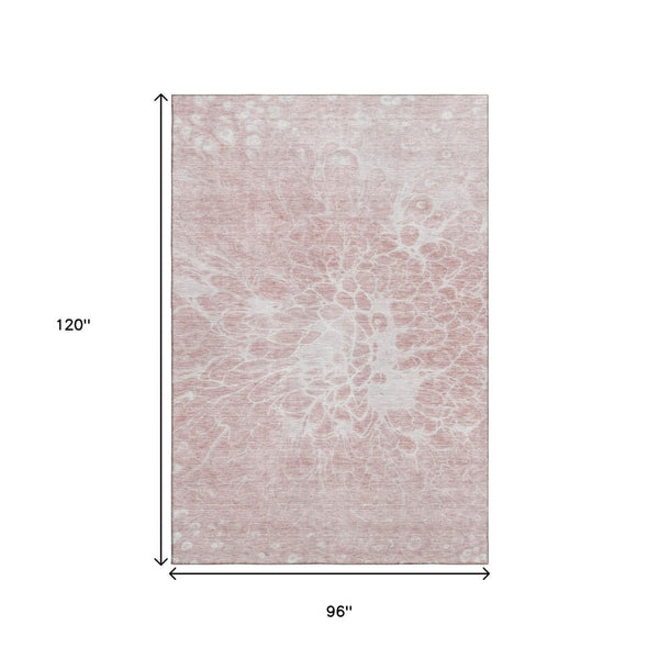 HomeRoots 8' X 10' Pink And Ivory Abstract Washable Area Rug - UV Protected, Stain Resistant & Easy Care Elegance 654606