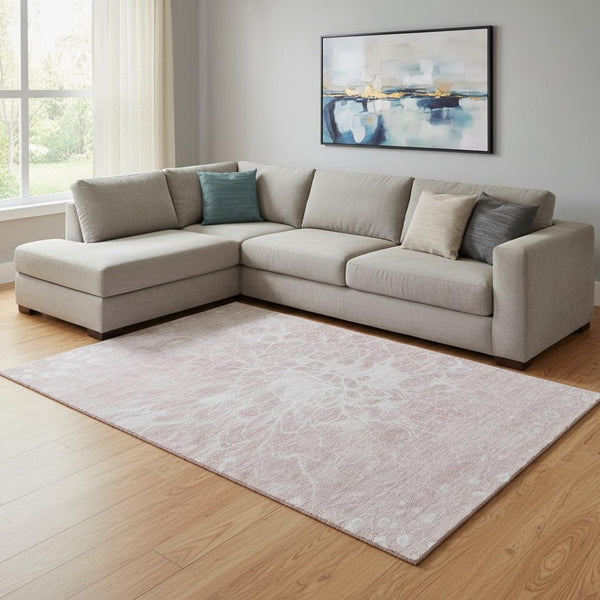 HomeRoots 8' X 10' Pink And Ivory Abstract Washable Area Rug - UV Protected, Stain Resistant & Easy Care Elegance 654606