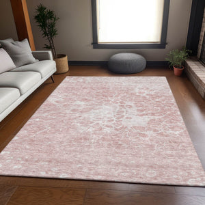 HomeRoots 8' X 10' Pink And Ivory Abstract Washable Area Rug - UV Protected, Stain Resistant & Easy Care Elegance 654606