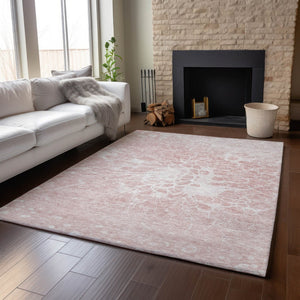HomeRoots 8' X 10' Pink And Ivory Abstract Washable Area Rug - UV Protected, Stain Resistant & Easy Care Elegance 654606